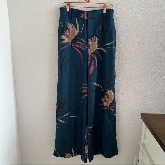 Zara Woman Silky Blue Floral Wide Leg Pants Contemporary US Small - Picture 1 of 11